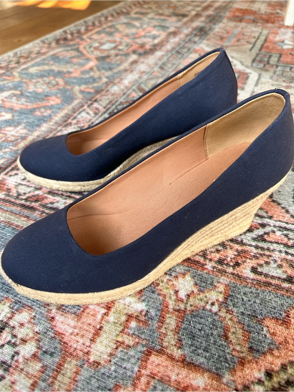 J. Crew Navy Canvas Espadrille Wedge Pumps NWOB Size 9
